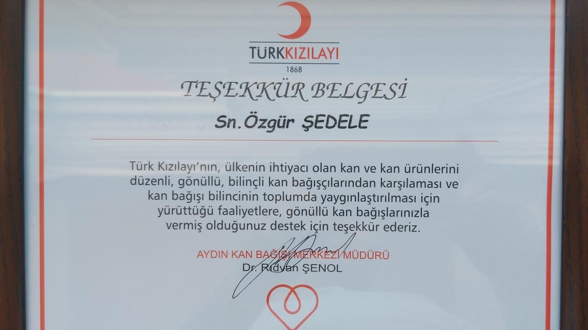 Türk Kızılayından Teşekkür Belgesi